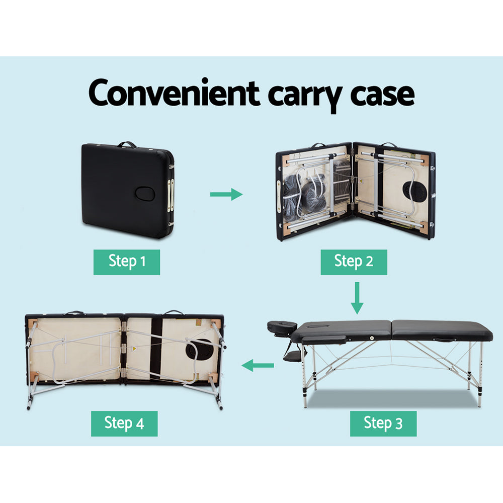 Portable Aluminium Massage Table – Black